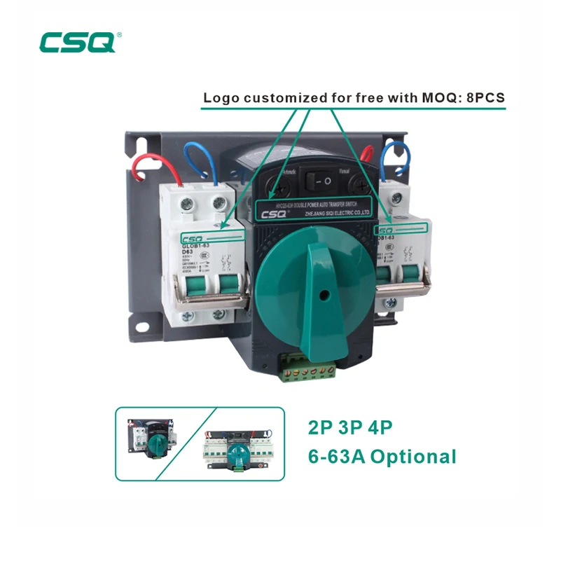 CSQ MCB Type 2P Automatic Changeover Switch 10A 32A 63A Automatic Transfer Switch Ats Dual Power Automatic Transfer Switch ATSE