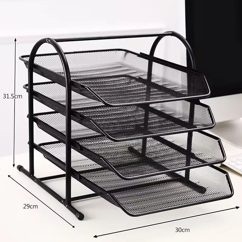 Wideny Office Metal Mesh 2 Tier Desk File Organizer Shelves With 3 Sorter Sections