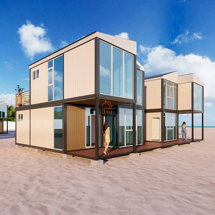 Factory Eps Sandwich Panel Prefab Modular Shipping Container Home Modern 2 Story Shipping Container House Villa with Sloped Roof