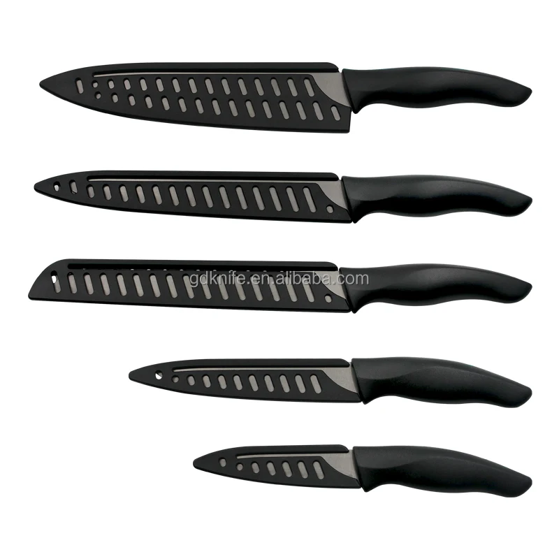 Professional 5 pcs with pp handle  black  titanium plated non stick coating stainless steel kitchen knife set