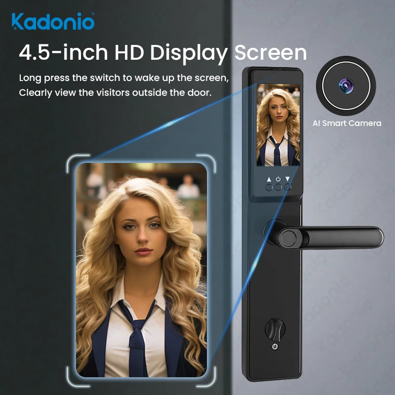Kadonio Electronic Security Tuya APP Remote Control Wifi Deadbolt Residential Smart Door Lock With Camera