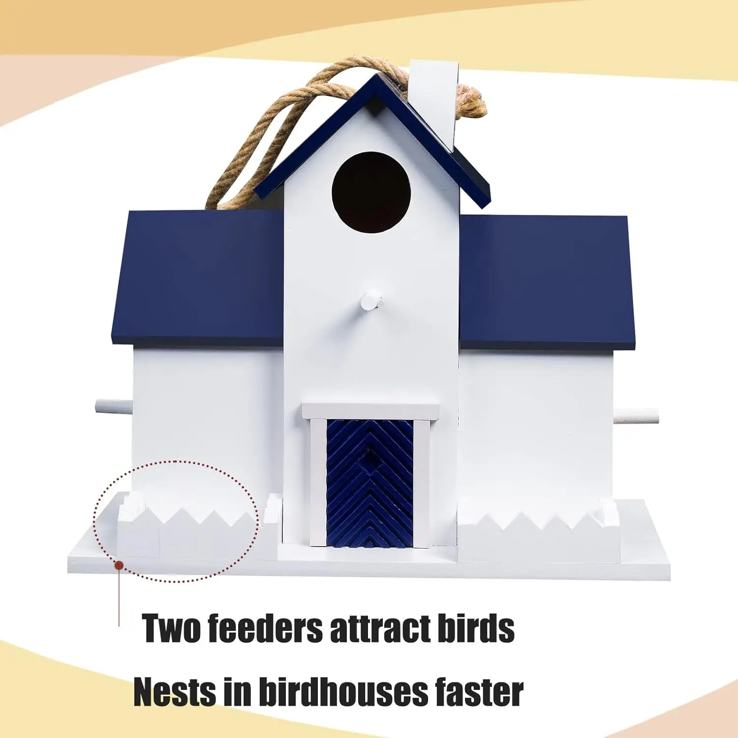 Large Blue Bird Houses,Outdoor Bird House With Feeder,Easy Clear