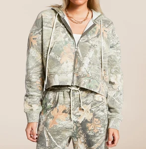 High Quality Custom logo Printed Full Zip up Pullover with Drawstring Oversized Camo Hoodie Women Daily Wear