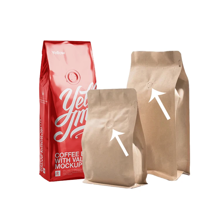 Biodegradable Compostable Eco Food Grade Packaging Custom Printing Side Gusset Valve Kraft Paper Tin Tie Coffee Bag With Valve