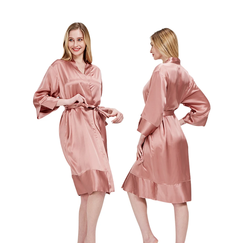 カスタムロゴ100% シルクサテンローブレディースシルクナイトガウン