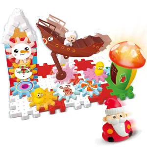 ITTL Christmas Classic Toy Electric Gear Rotating Puzzle Game 57PCS Particle Children Amusement Snowman Gear Brick Toys for Kids