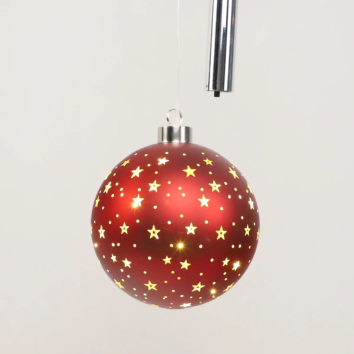 Matte red light up blown glass laser engraved star bauble with LED glow custom logo Christmas ornament