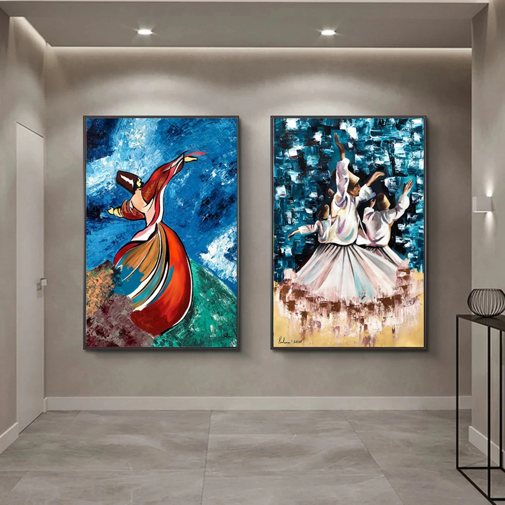 抽象的な踊る人物画 キャンバス油絵 キャンバス絵画 子供部屋 男の子