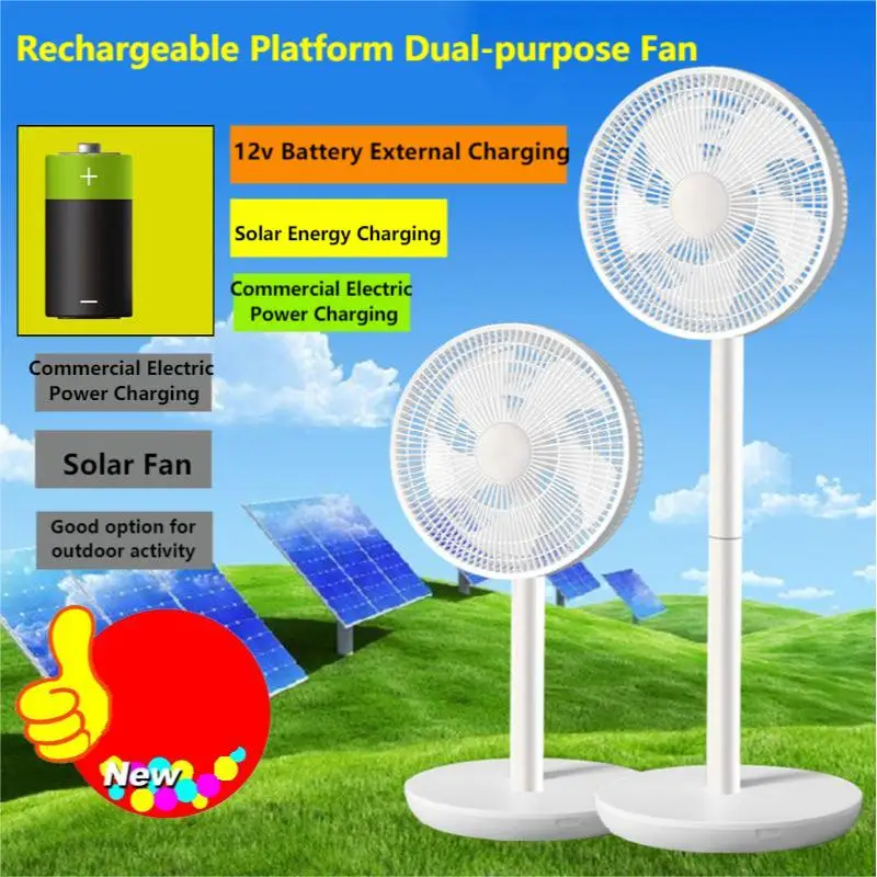 New Design Rechargeable Stand Fan Solar Panel Charging Oscillating