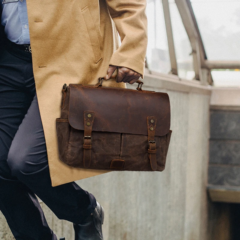 Custom Retro Waterproof Tote Satchel Camera Shoulder Crossbody Laptop  Vintage Bag Waxed Canvas Messenger Bag for Men