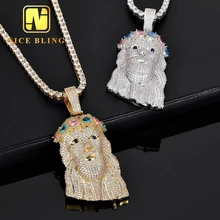 Hot Sale Personalized 3D Design Hip Hop Jewelry Mens Iced Out  Jesus Pendant Colored Stone Ornament Brass Cubic Zirconia Pendant