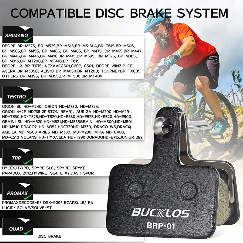 BUCKLOS Bike Disc Brake Pads Resin Semimetallic MTB Hydraulic Brake Pads  for SHIMANO B01S B05S Bicycle Brake Pad M525 M395