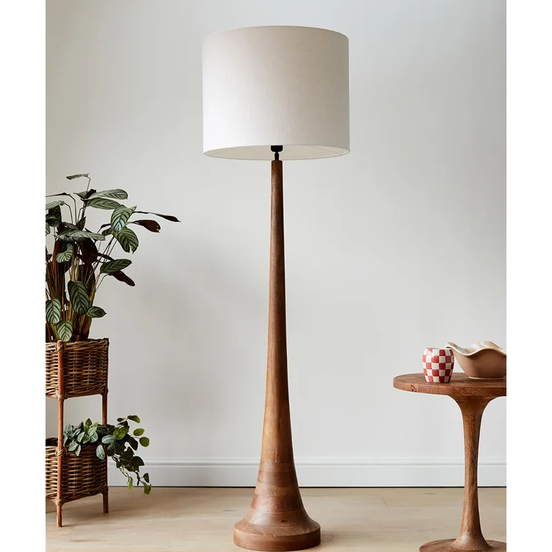 Custom American Retro Simple HotelLEDBedside Bedroom Living Room Study Wooden Fabric Shade Floor Lamp