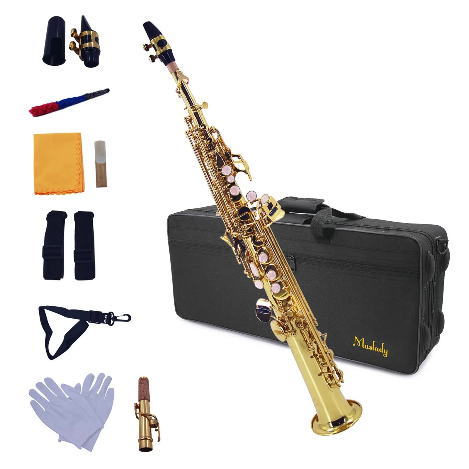 Muslady Mini Bb Saxophone Soprano Laiton Matériel Or Laquer