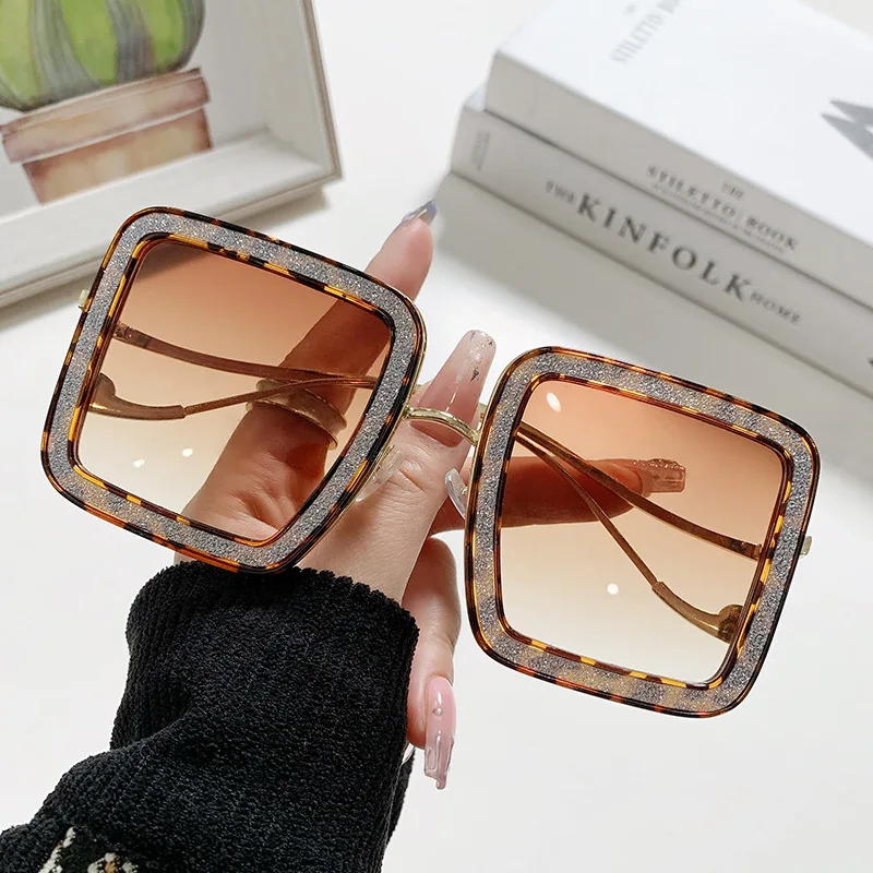 2024 Occhiali Da Sole Oversized Sunglasses Women Square Luxury Diamond  Shiny Bling Crystal Big Ladies Sun Shades