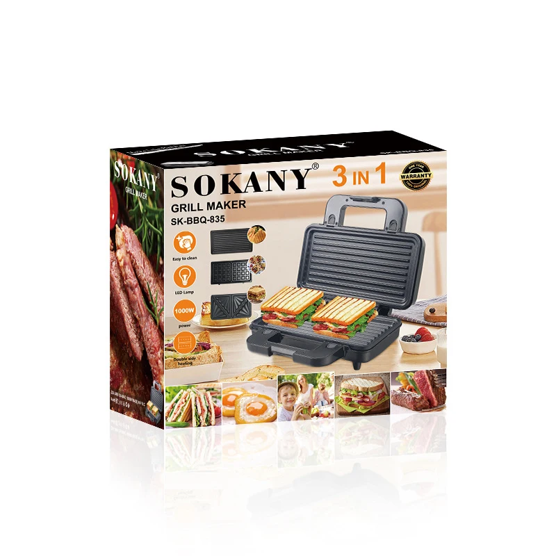 Pembuat Sandwich pemanggang roti sarapan rumah tangga, pembuat Sandwich  dalam dengan piring yang dapat dilepas