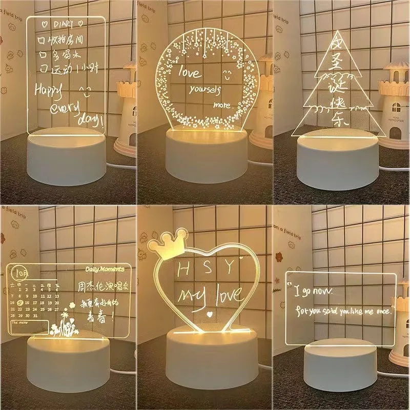 Creative 3D LED Light USB Note Board Night Light With Erasable Pen New Year Gift Message Board Text Board