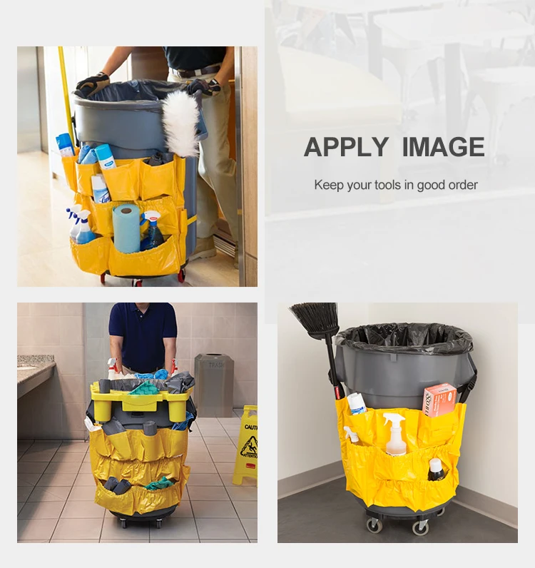 New design multifunctional 12 pockets yellow waste container utility tool  trash can cleaning caddy bag factory