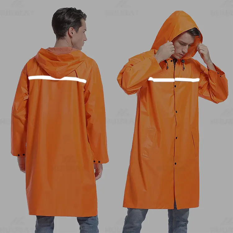 logo Color Size Custom Hi-viz Fluorescent Orange Pu Rain Jacket Orange Hi Vis Raincoat Rain Windbreaker Jackets with Hood