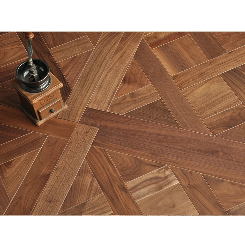 High Class Interior Walnut Parquet Massif 600x600x15(2)mm American Walnut Wood Versailles Parquet Flooring