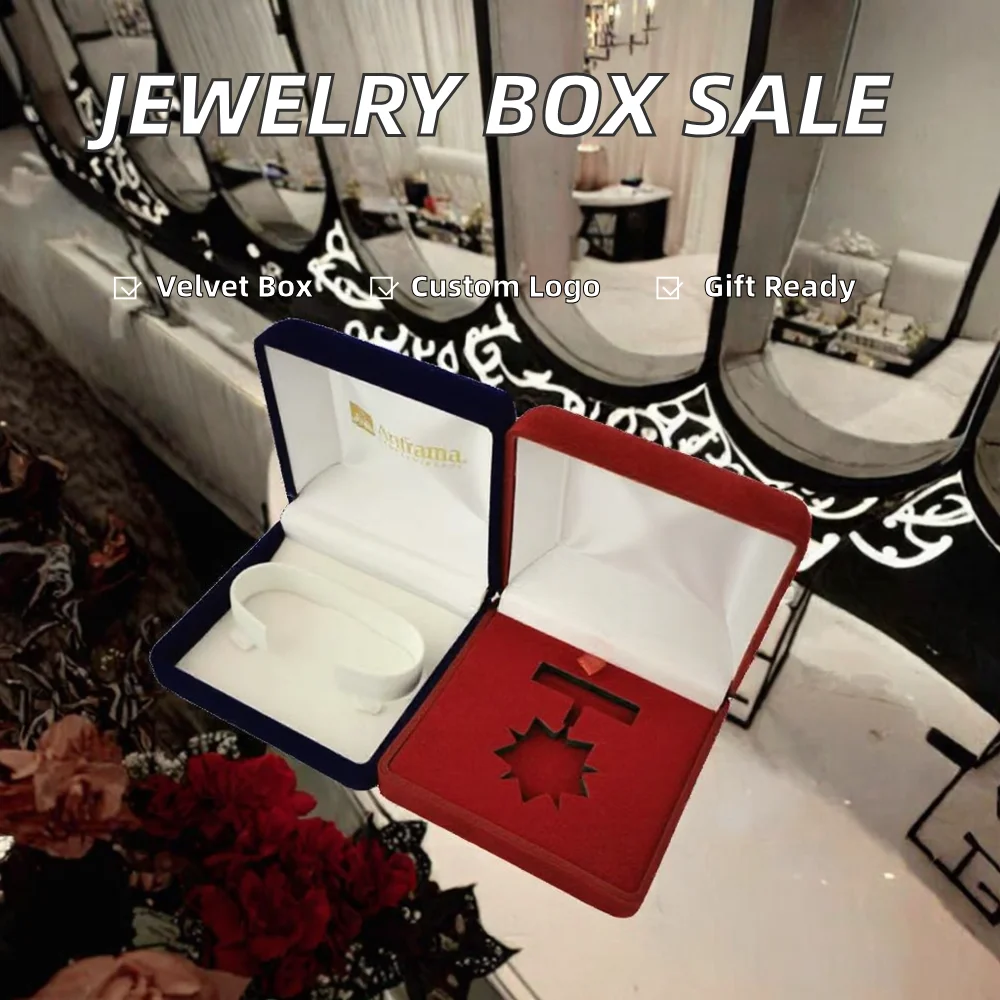 Custom Logo Rectangle Jewelry Package Box with Red Black Blue Ring Pendant Bracelet Square Pattern preview 2