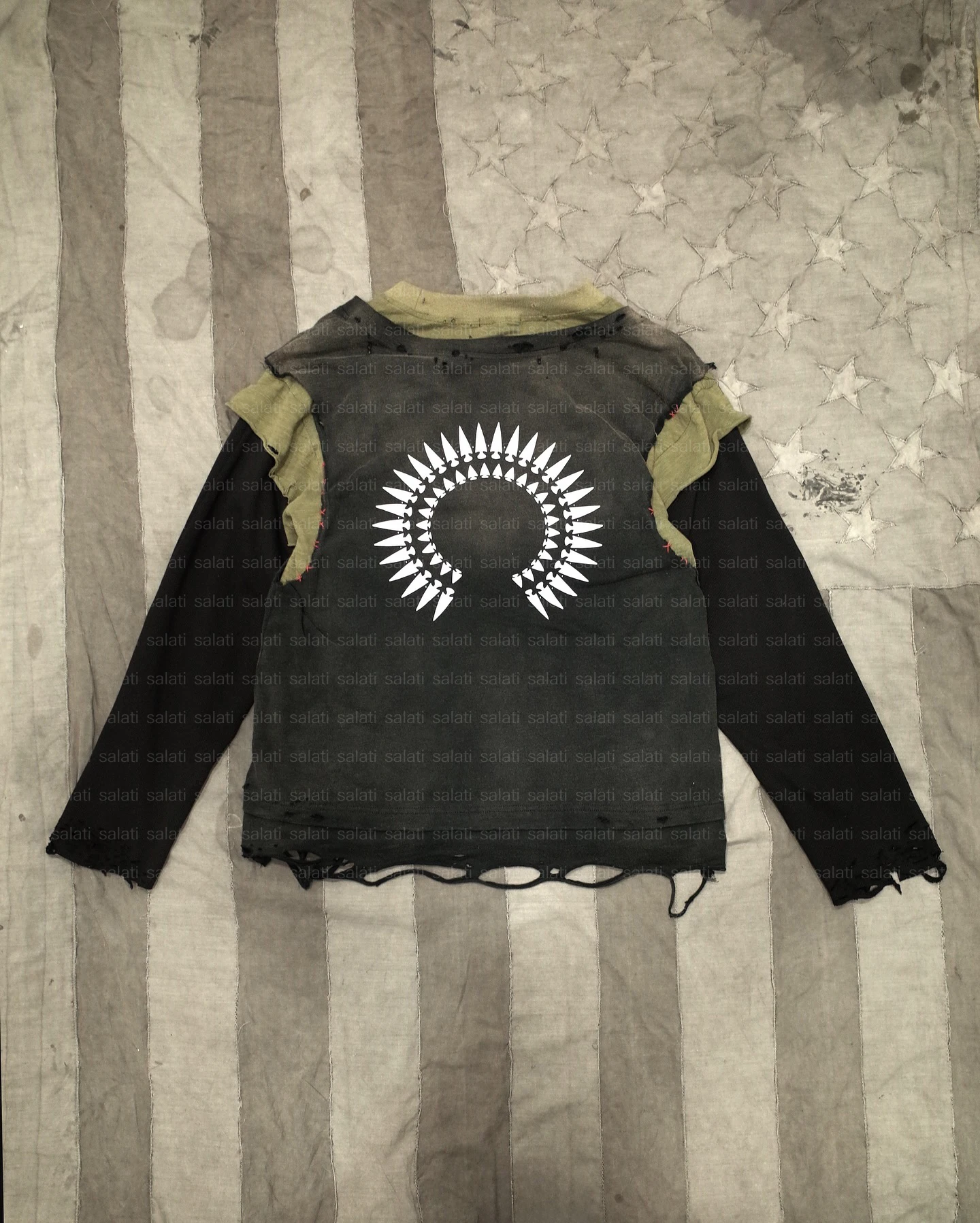 Salati Custom T-shirts Cotton Three Triple Layered Screen Printing Acid Wash Vintage Distressed Thermal Long Sleeve T Shirts Men gallery 2