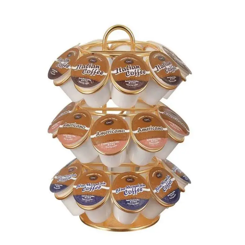 27-Cup Rotating Coffee Capsule Holder Metal Standing Type with Three-Layer Basket Easy Installation