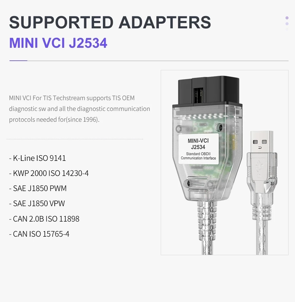 Mini Vci Interface For Toyota Tis Techstream Minivci Ft Rl Chip J Obd Diagnostic Cable