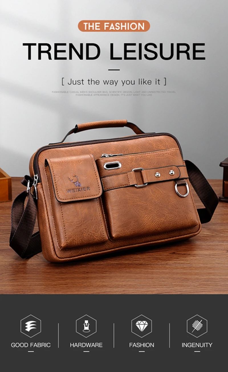 Fashion Casual Men's Crossbody Bag Brand Design Pu Leather