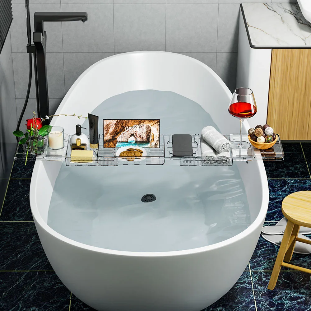 Cross Border Acrylic Retractable Bathtub Rack Household Transparent Storage Makeup Organizers