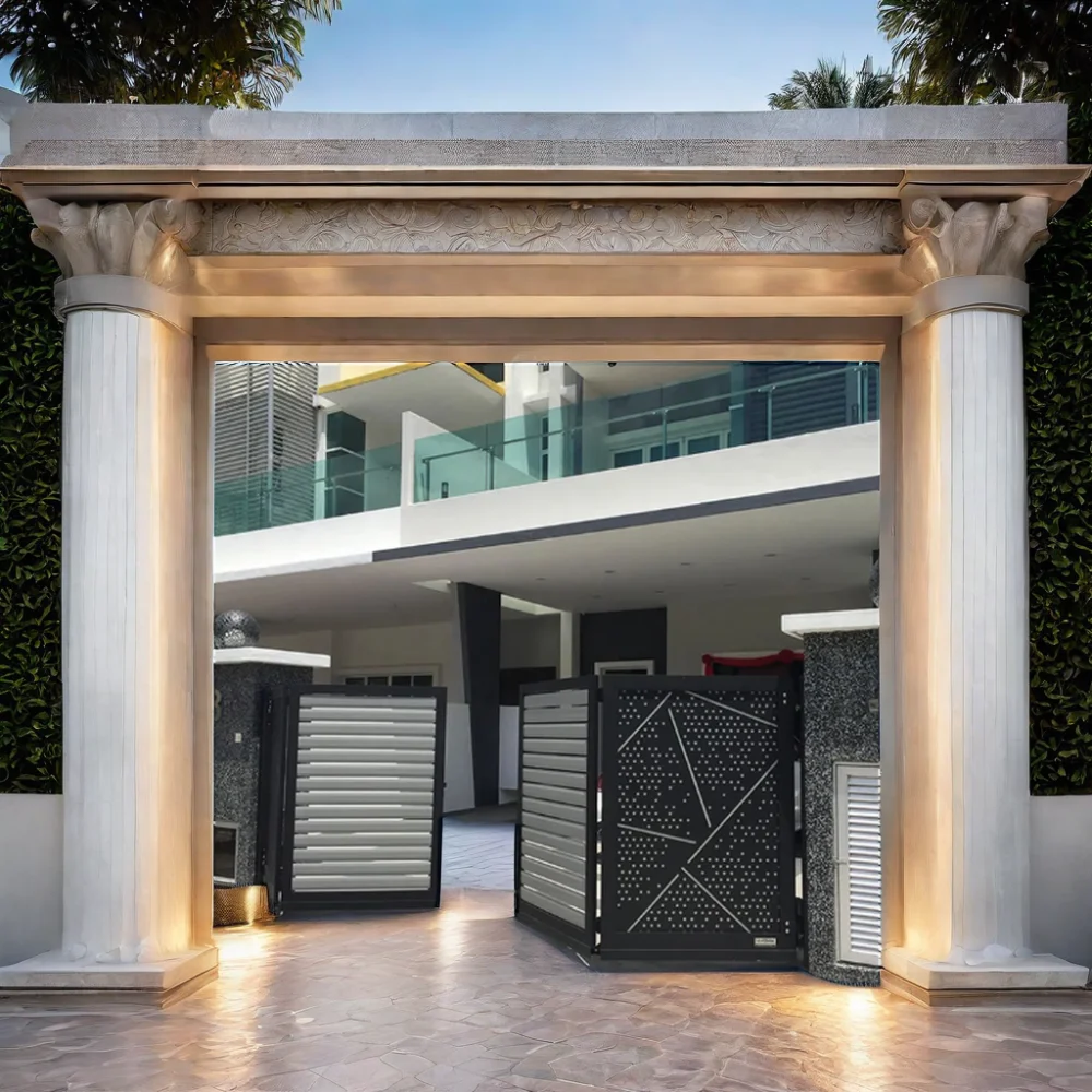 Modern Custom House Design Steel and Aluminum Electric Sliding Folding Main  Gates Automatic Swing Open Style, image size:1000x1000