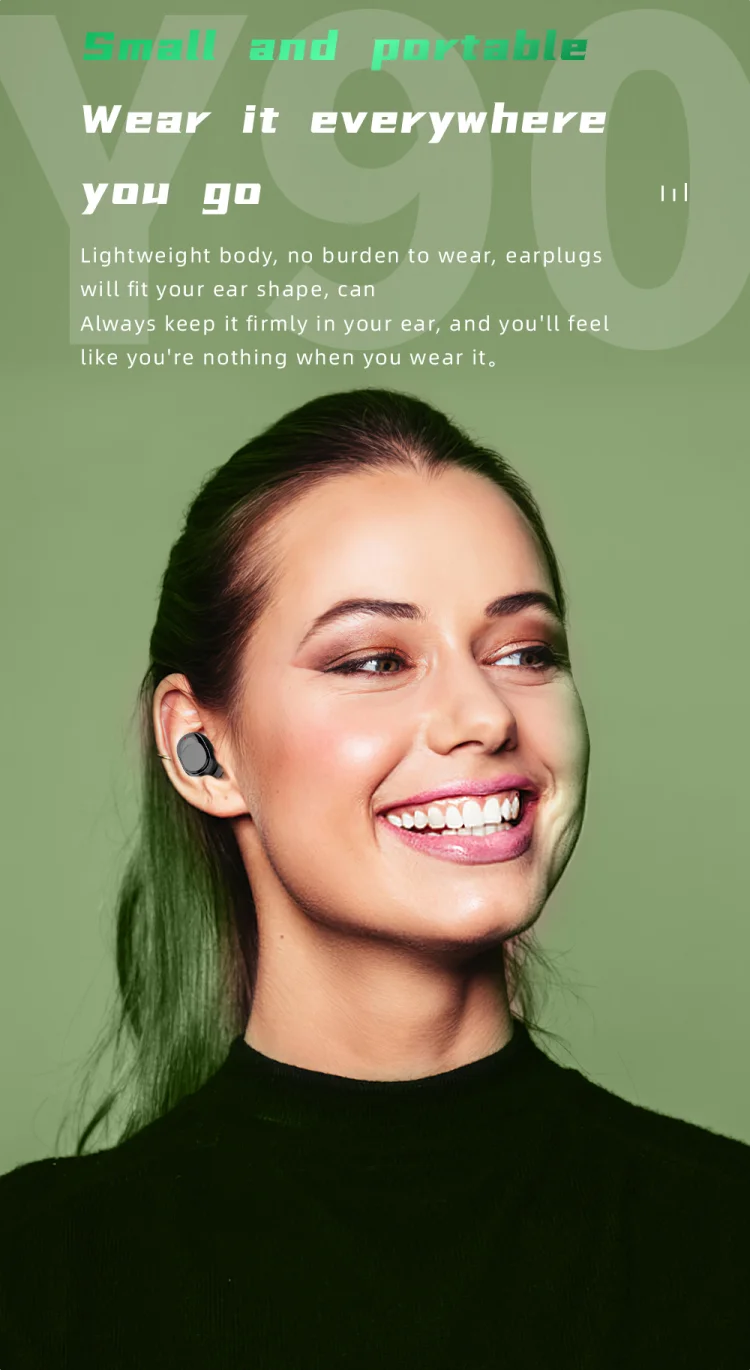 Y90 True Wireless Tws Earphone Mini Wireless Headphone Wireless Earbuds With Digital Battery