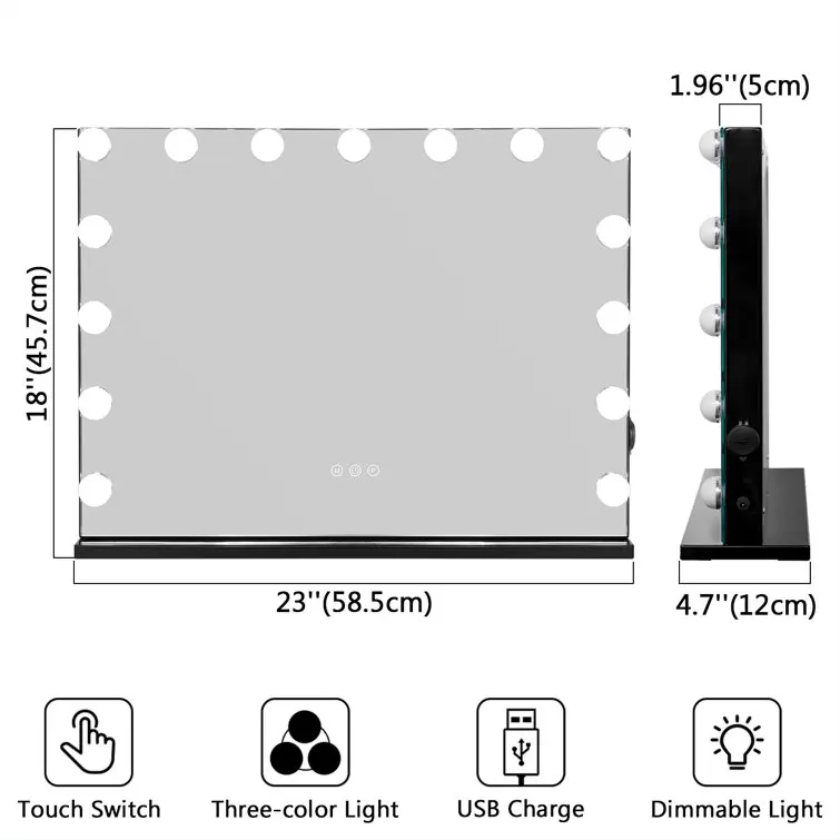 3 Color Light Adjustable Lighting Makeup Mirror with USB Charging Port for Vanity and Dressing Room