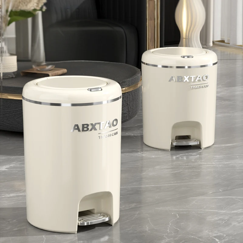 WANUO 15L/20L 2-in-1 Press Top & Foot Pedal Trash Can Modern Creamy Style Trash Can Press & Step-On Trash Can