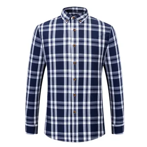 Men's Cotton Plaid Shirt Spring New Anti-Wrinkle Striped Long Sleeve Turn-Down Button Collar Twill Knitted Fabric Casual Young