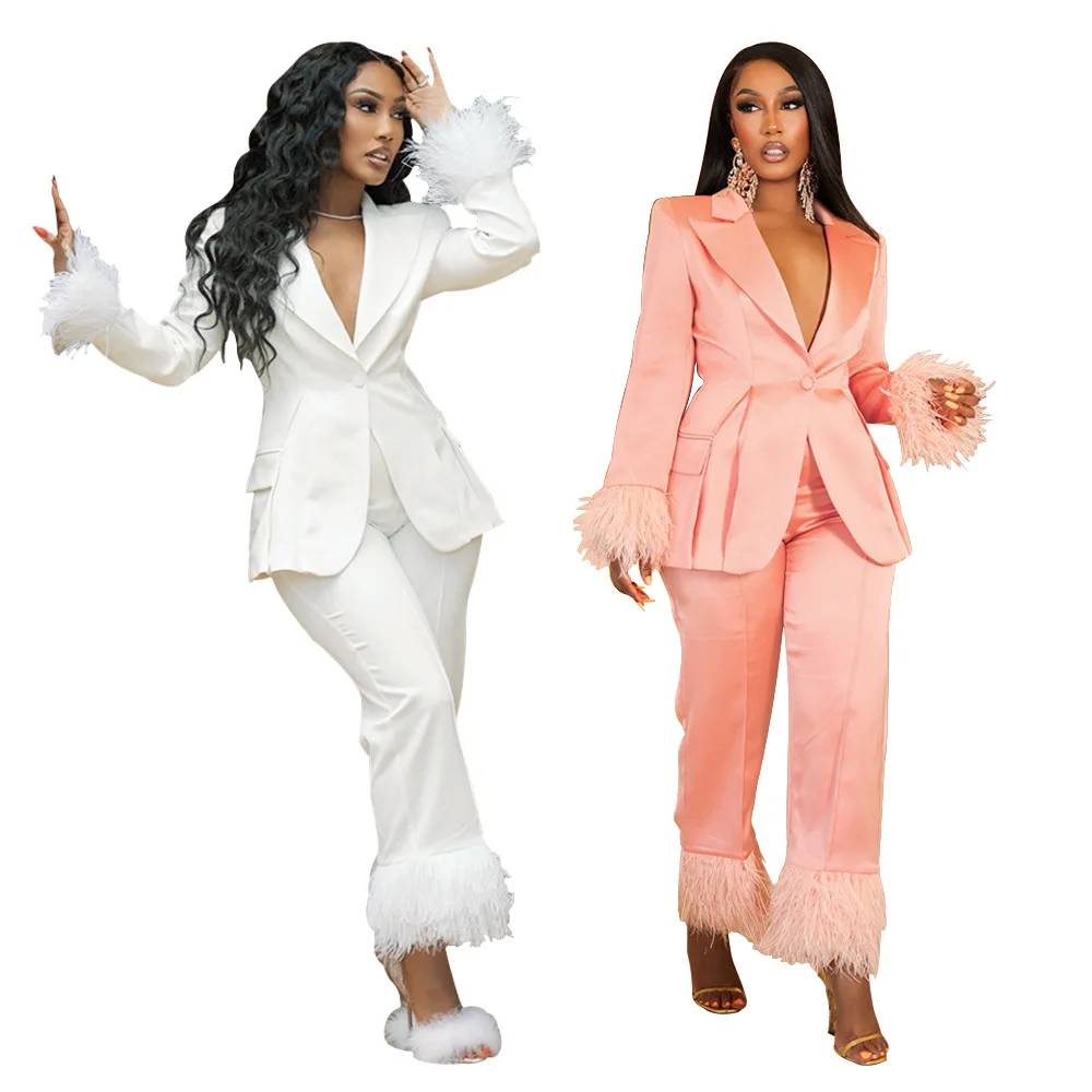 YP Custom Lady Business Suits Fall Fashion Single Button Blazer Two Piece Pants Set Casual Style Knee Length Prom Party Wear