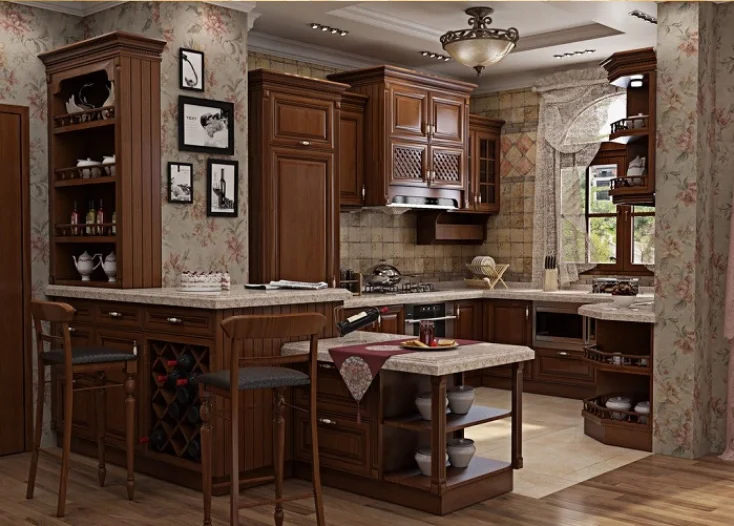 European Style Solid Wood Kitchen Cabinet Side Panel Kitchen Cabinet Organizer