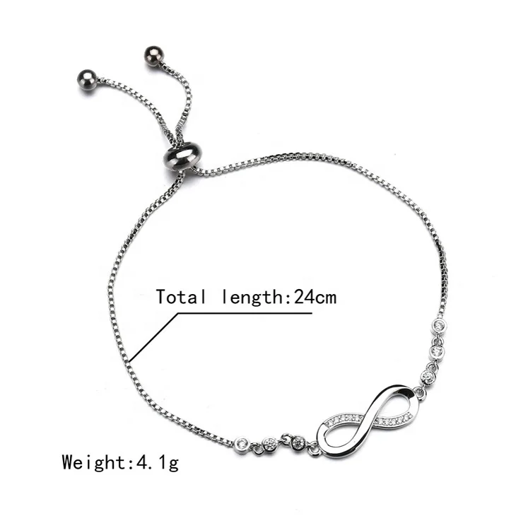 Fashion Clear Crystal Infinity Bracelets Adjustable Length Box Chain Bracelet