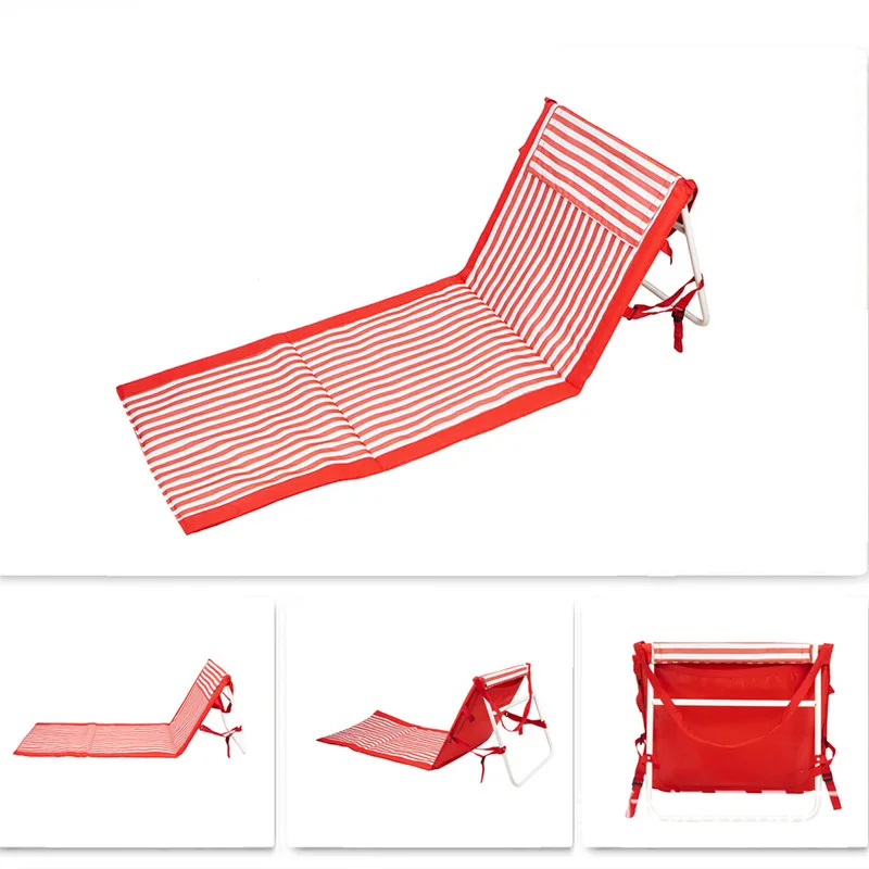 Folding Lounging Beach Chair Beach Mat With Backrest And Storage Bag