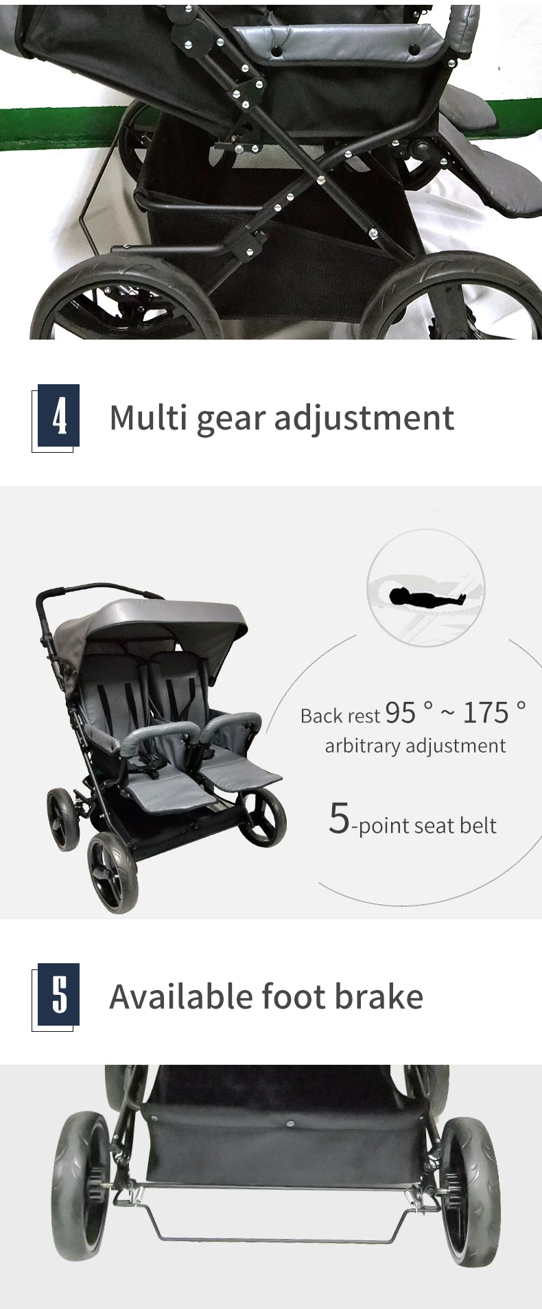Luxury Popular Multifunction Best Twin Baby Stroller Set Twin Korea Baby Strollers For Twins
