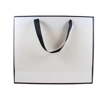 eco-friendly paper bags luxury ribbon handles boutique shopping packaging bag white color with logo clothing carry bag wholesale