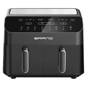 10L Black Stainless Steel Air Fryer with Dual Basket & Large Roaster Oven Modern Kitchen Appliance with Visible Window