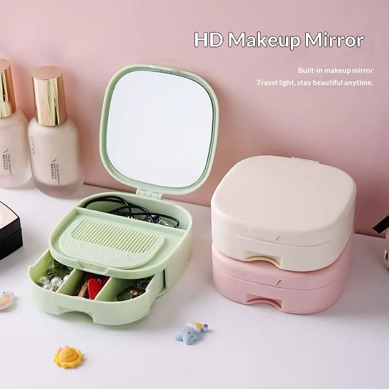 Student Portable Desktop Storage Box Nordic Ins HD Makeup Mirror Folding Dormitory Princess Dressing Mirror