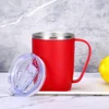 Big red stainless steel mouthwash cup with handle with lid-450ml