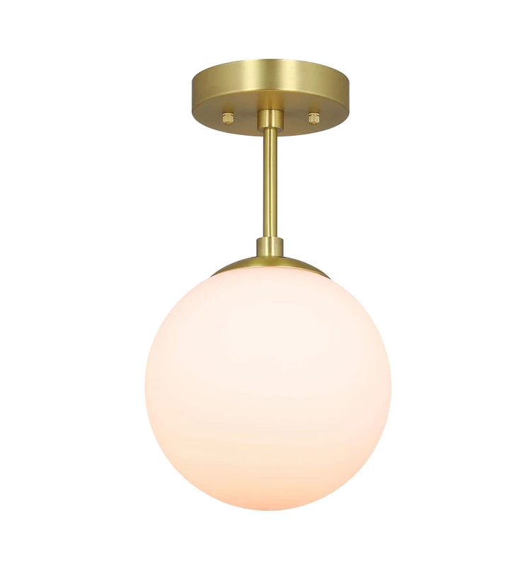 Decorative Globe Close to Ceiling Light, Modern Brass Semi Flush Mount Light for Bedroom & Home Lighting