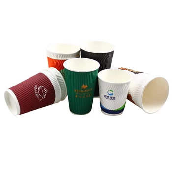 Custom 8oz 12oz 16oz 22oz Disposable Paper  Cup hot drink Double ripple wall Corrugated Paper Coffee Cup