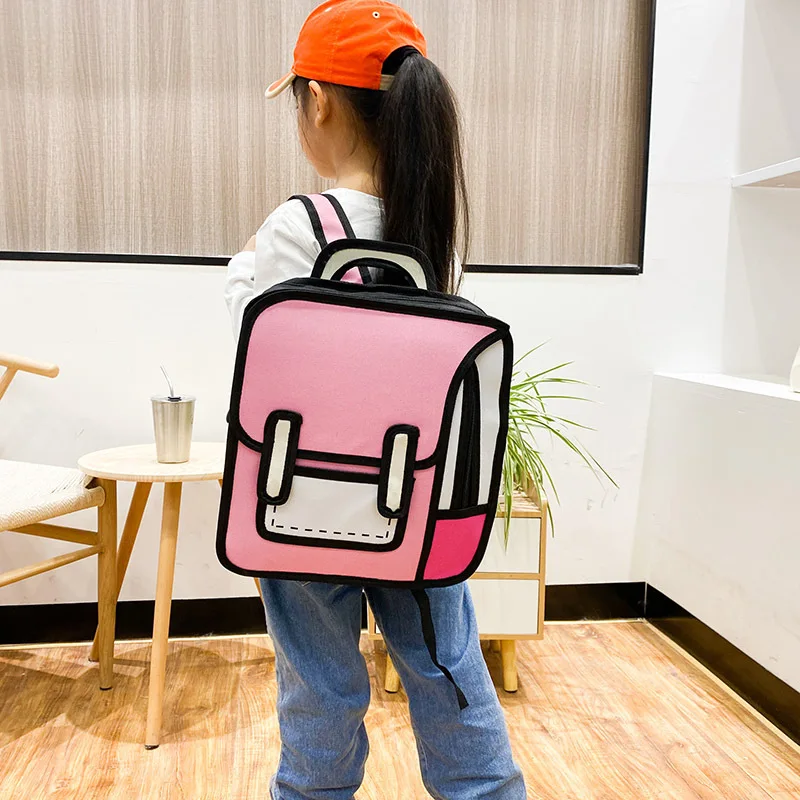 Custom logo 2D Cartoon Korean Backpack Kids Cute Student Book Bag Boy Girl  School Bag