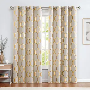 Foil Printing Blackout Curtain Luxury Gold Stamping Design Blackout Curtains for Living Room