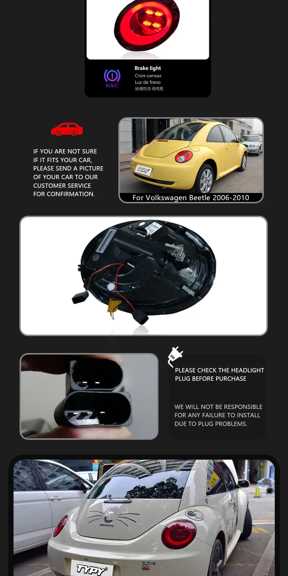 Left Tail Light For 2006-2010 Volkswagen Beetle - Clear Red Lens With Halogen Bulb Included