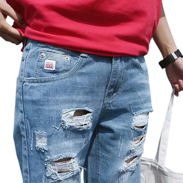 New Style Summer Denim Ripped Casual Cut up Jeans Half Short Pants for Men